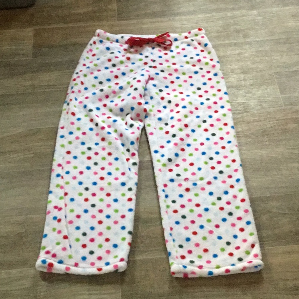 White with multi-color dots soft and fluffy PJ bottoms size Small